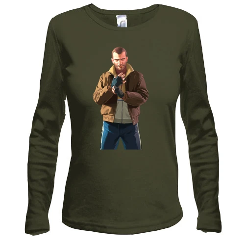 Женский лонгслив, хаки, с Нико Белликом (GTA 4)