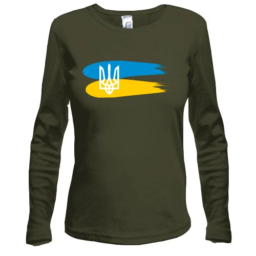 Женский лонгслив, Хаки, с гербом Украины и красками