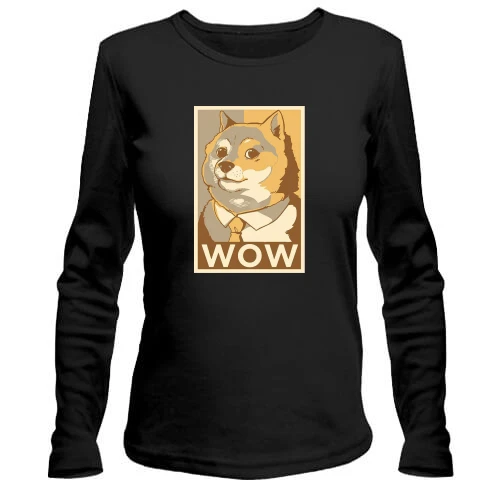 Жіночий лонгслів, Чорний, wow doge