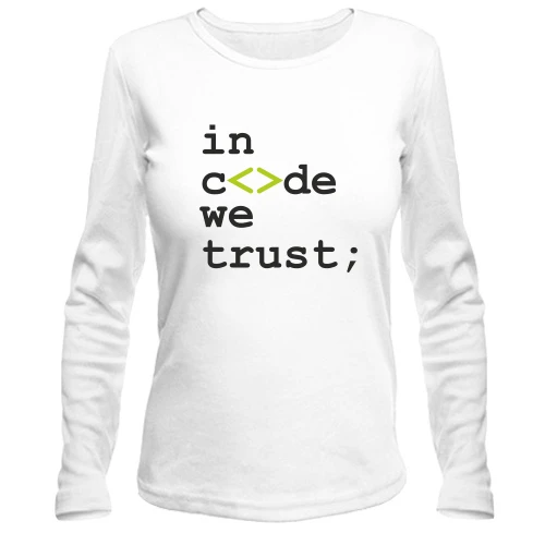 Женский лонгслив, белый, In code we trust