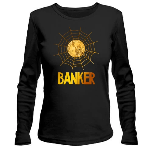 Жіночий лонгслів із золотою монетою в павутині та написом «BANKER»