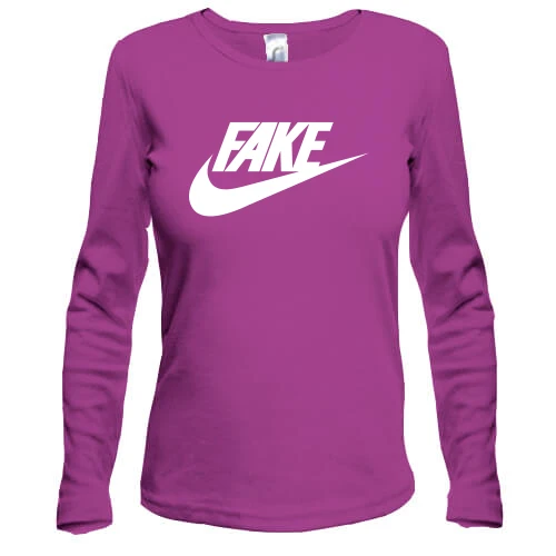 Жіночий лонгслів з надписью "Fake" в стилі Nike