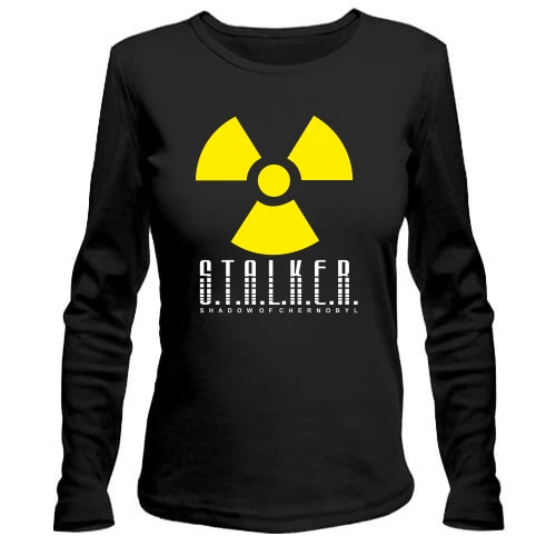 Женский лонгслив, Черный, с символом радиации и логотипом S.T.A.L.K.E.R.
