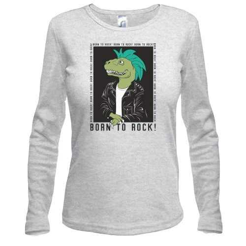 Женский лонгслив с надписью "Born to rock" и динозавром