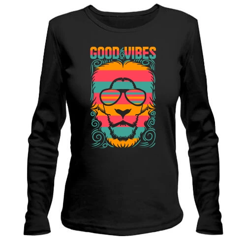 Женский лонгслив с надписью "Good vibes" и львом