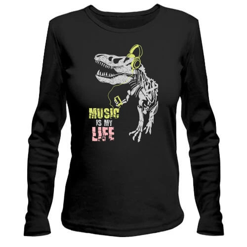 Жіночий лонгслів Music is my life Динозавр