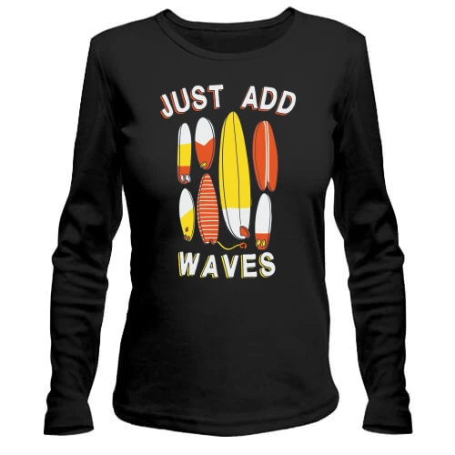 Женский лонгслив, черный, Just add waves Серфинг