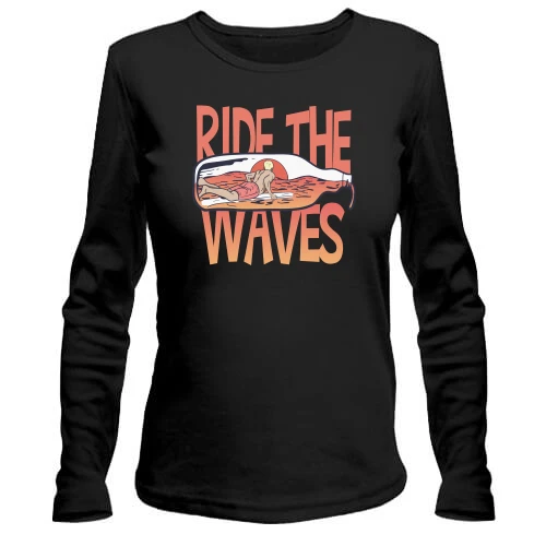 Женский лонгслив, черный, Ride the Waves Серфинг