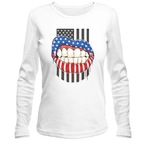Жіночий лонгслів American lips Американський флаг Вуста