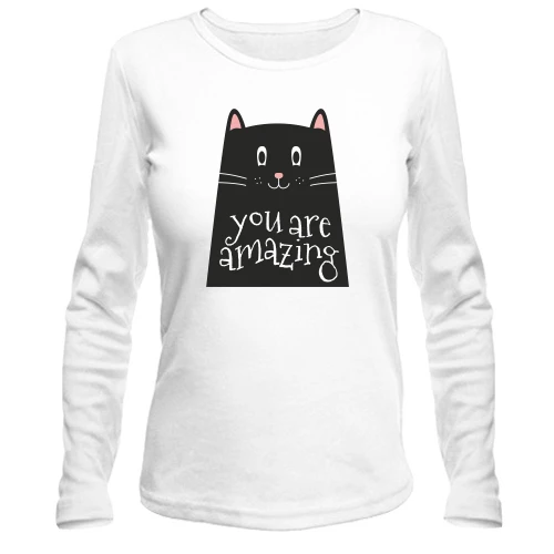 Женский лонгслив, Белый, Black Cat Черный кот