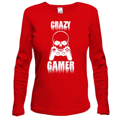 Женский лонгслив, Серый меланж, Crazy Gamer