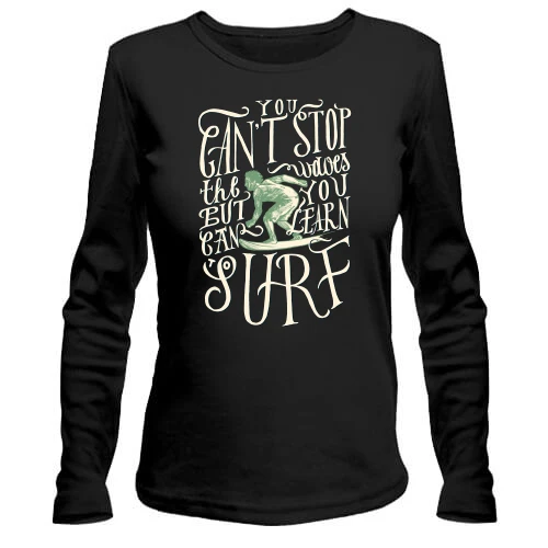 Женский лонгслив, черный, You can't stop Surf