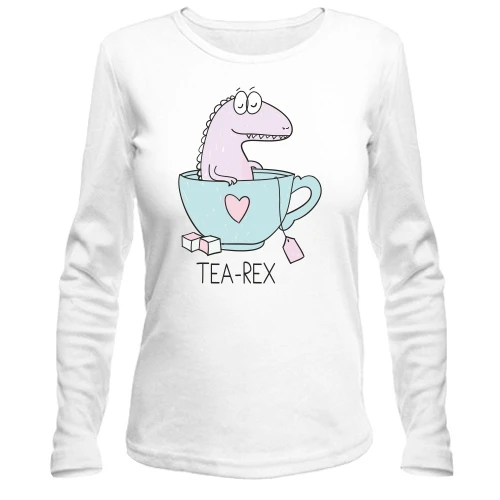 Жіночий лонгслів з написом "Tea Rex" і динозавром в чашці