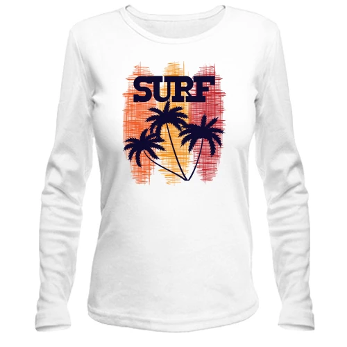 Женский лонгслив, белый, Surf and Palm trees