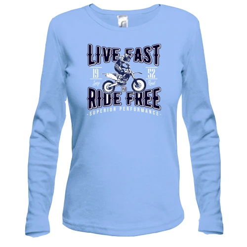 Женский лонгслив, Синий, Live Fast Ride Free