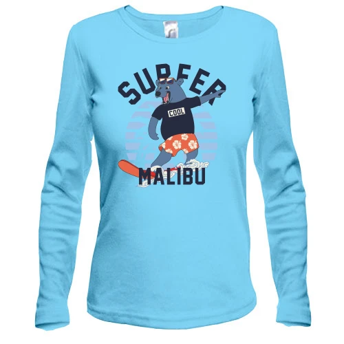 Женский лонгслив, белый, Surfer Malibu Bear