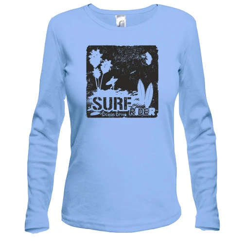 Женский лонгслив, синий, Surf ride Ocean drive