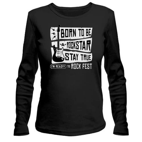 Женский лонгслив, Черный, Born to be a Rockstar