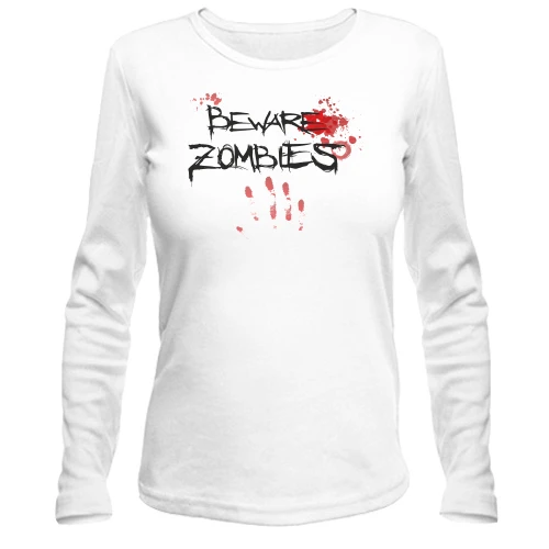 Жіночий лонгслів Beware Zombies з кривавим відбитком