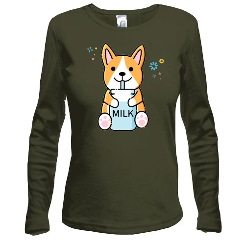 Жіночий лонгслів Corgi drinks Milk