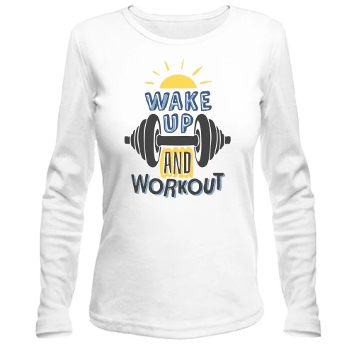 Женский лонгслив, белый, WakeUp and WorkOut