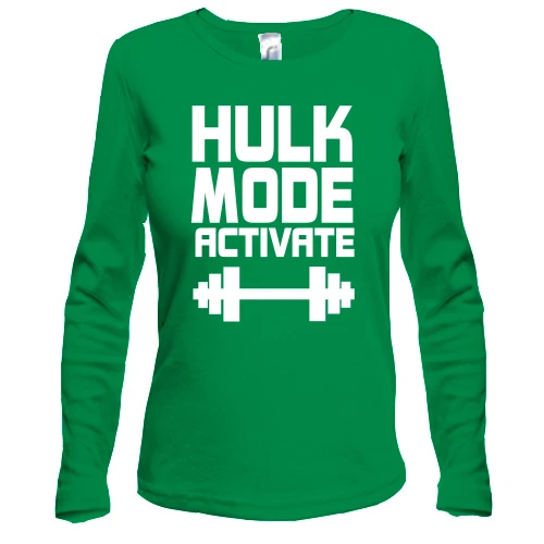 Женский лонгслив, зеленый, Hulk Mode Activate