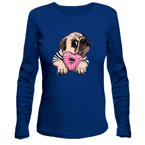 Жіночий лонгслів Мопс з пончиком.