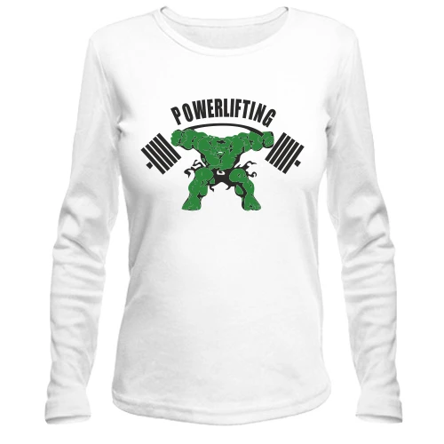 Женский лонгслив с зеленым атлетом и надписью «Powerlifting»