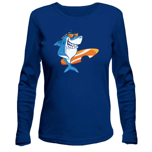 Женский лонгслив, синий, Shark Surfer