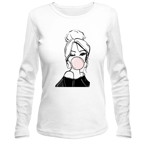 Женский лонгслив Girl with babble gum art