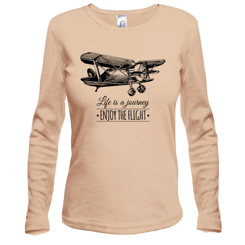 Жіночий лонгслів, Білий, з біпланом - Enjoy the fly