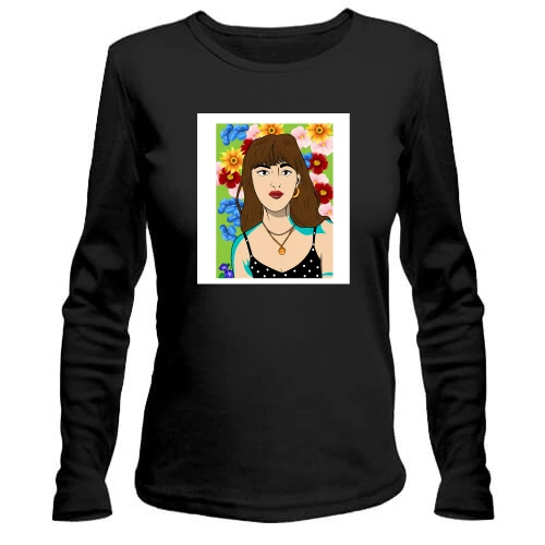 Женский лонгслив Brown-haired woman in flowers