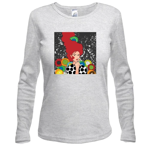 Женский лонгслив Redhead girl with flowers