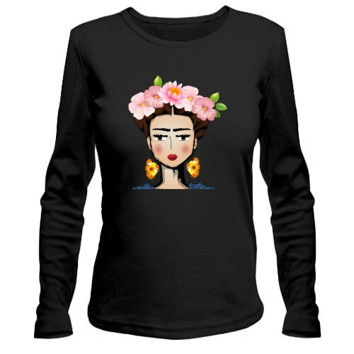 Женский лонгслив Girl with pink flowers