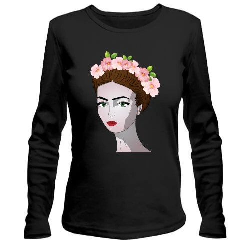 Женский лонгслив Girl with pink flowers 1