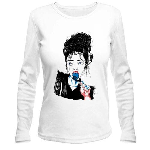 Женский лонгслив Girl portrait art blue lollipop
