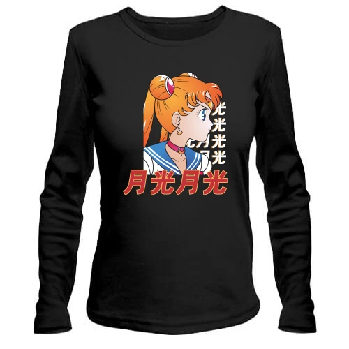 Женский лонгслив Anime girl with hieroglyphs