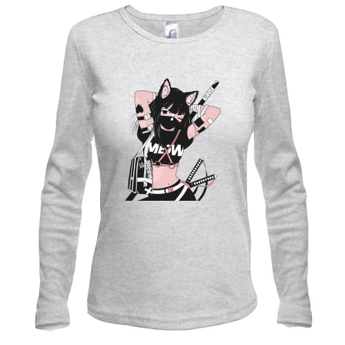 Женский лонгслив Cat girl in black mask