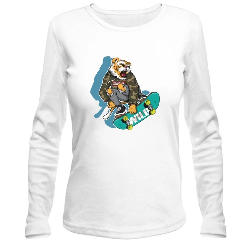 Женский лонгслив Tiger on skateboard