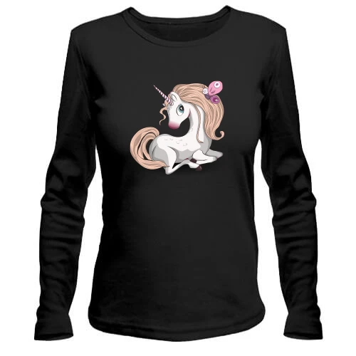 Женский лонгслив Baby unicorn with butterfly