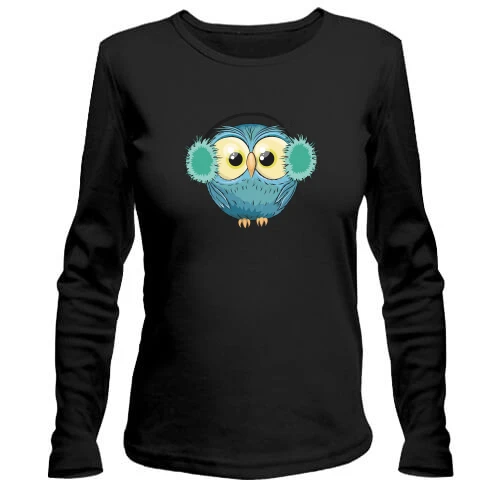 Жіночий лонгслів, Чорний, Owl in headphones