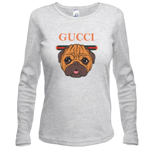 Женский лонгслив, Серый меланж, Gucci dog