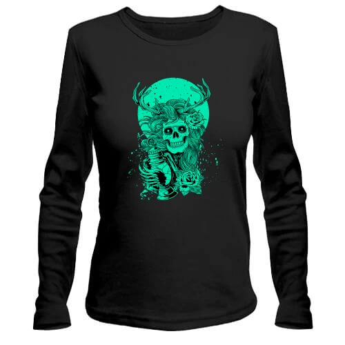 Женский лонгслив Green moon and skull