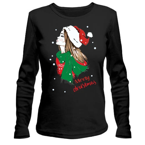 Жіночий лонгслів з дівчиною Merry Christmas