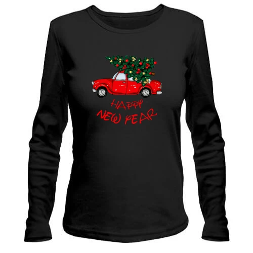 Женский лонгслив Happy Ney Year red car