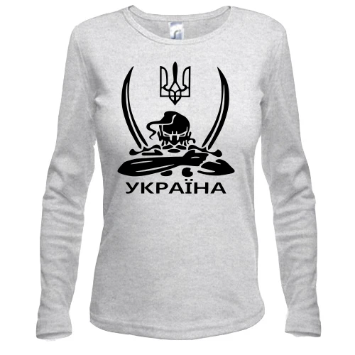 Жіночий лонгслів, Сірий меланж, Україна (козак з шаблями)