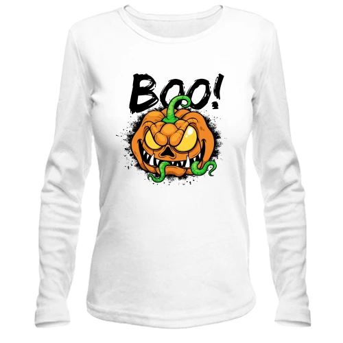 Женский лонгслив с ужасной тыквой "BOO!"