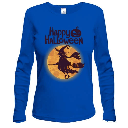 Женский лонгслив с ведьмой на метле "Happy Halloween"