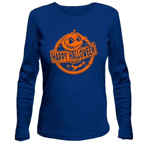 Женский лонгслив "Happy Halloween" с тыквой в круге