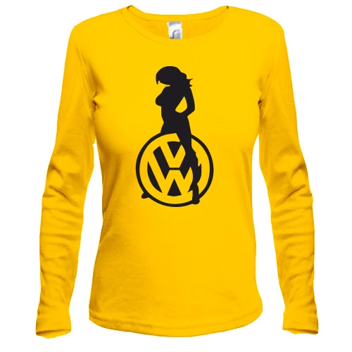 Женский лонгслив, Желтый, Volkswagen (лого с девушкой)